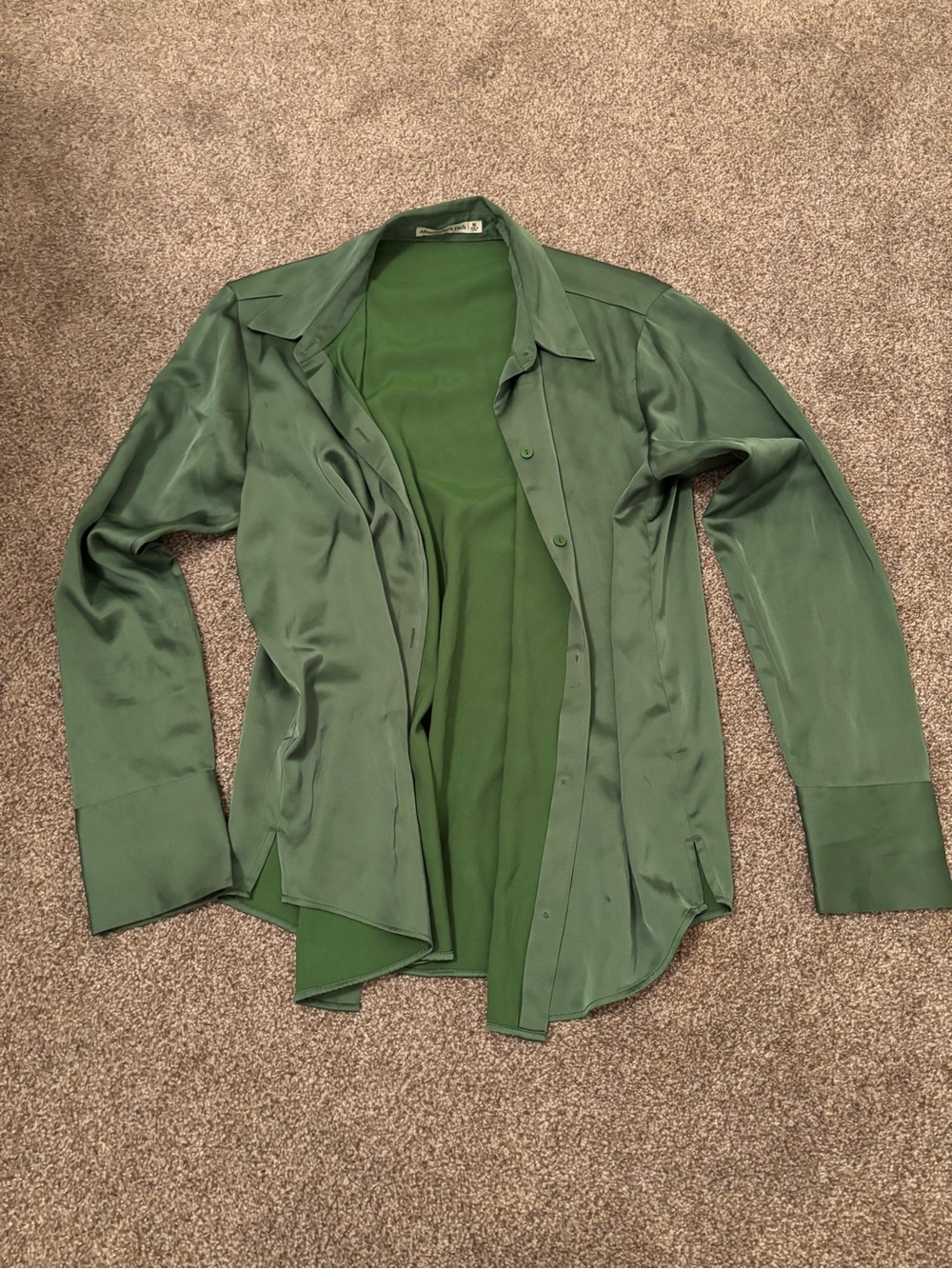 Abercrombie & Fitch Green Satin Button-Down Shirt